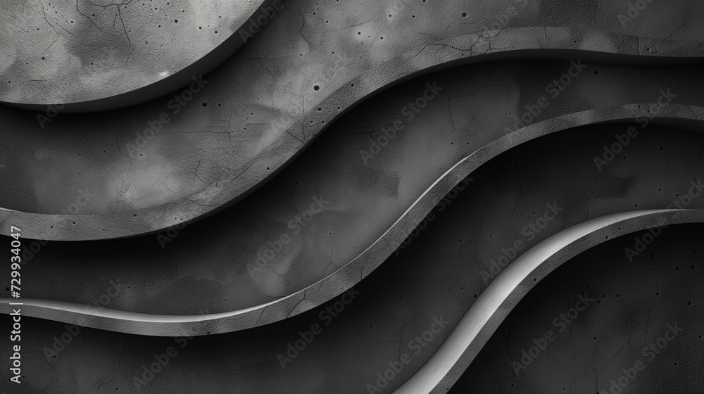 Abstract Grayscale Waves on Textured Concrete Background: Modern Interior Design Inspiration