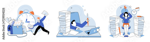 Paperwork. Vector illustration. Documents need to be filed in appropriate folders for easy retrieval The paperwork involved in corporate tasks cbe overwhelming Managing multiple tasks simultaneously