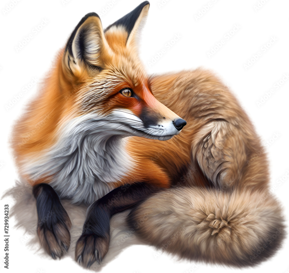 Obraz premium Red Fox, Close-up colored-pencil sketch of Red Fox, Vulpes vulpes.