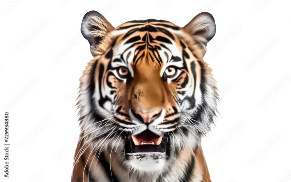 Naklejka premium Intensity and Power of a Tiger Head in Striking Detail on a White or Clear Surface PNG Transparent Background.