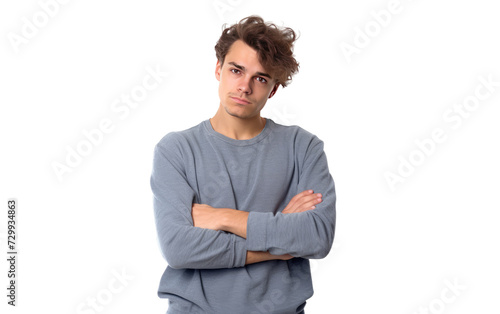Essence of Boredom in the Fatigued Gesture of a Young Man on a White or Clear Surface PNG Transparent Background. © Usama