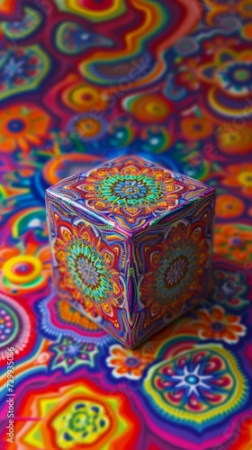 Acid Trippy Abstract Colorful Psychedelic Mandala Magic Cube in LSD Waves Style Background created with Generative AI Technology