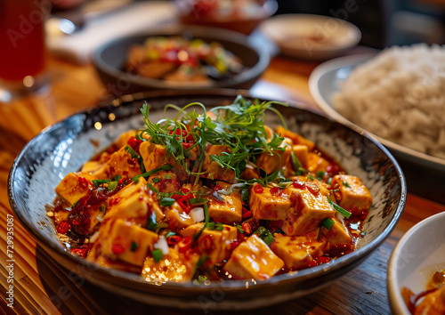 Mapo Tofu, Chinese cuisine, angle view, ultra realistic food photography