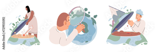 Earth care. Vector illustration. Saving planet requires addressing social issues and promoting sustainability Pollution threatens health our planet and demands immediate action Individual Individual