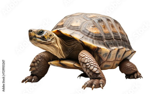 Calmness and Wisdom Embodied by a Giant Slow Walking Turtle on a White or Clear Surface PNG Transparent Background.