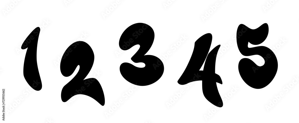 Handwritten graffiti font alphabet in black over white. Digits. Vector illustration. Part 5 Handwritten graffiti font alphabet in black over white. Digits. Vector illustration. Part 5