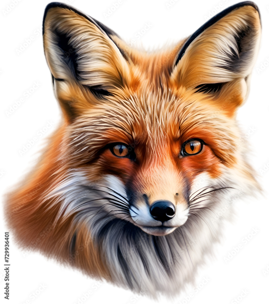 Red Fox, Close-up colored-pencil sketch of Red Fox, Vulpes vulpes.
