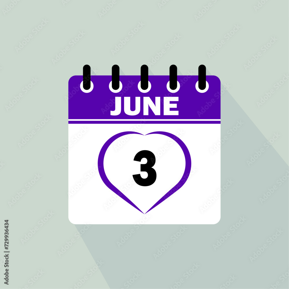 Icon calendar day - 3 June. Days of the month, vector illustration flat style. Icon calendar day - 3 June. Days of the month, vector illustration flat style.