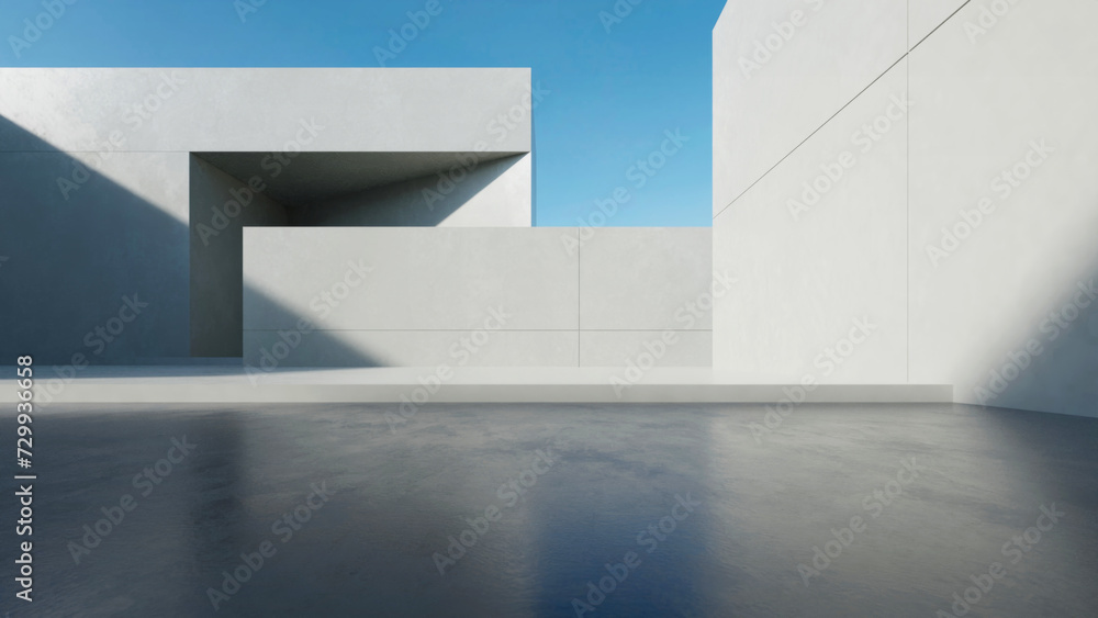 Obraz premium 3d render of abstract modern architecture with empty concrete floor. Scene for car presentation.