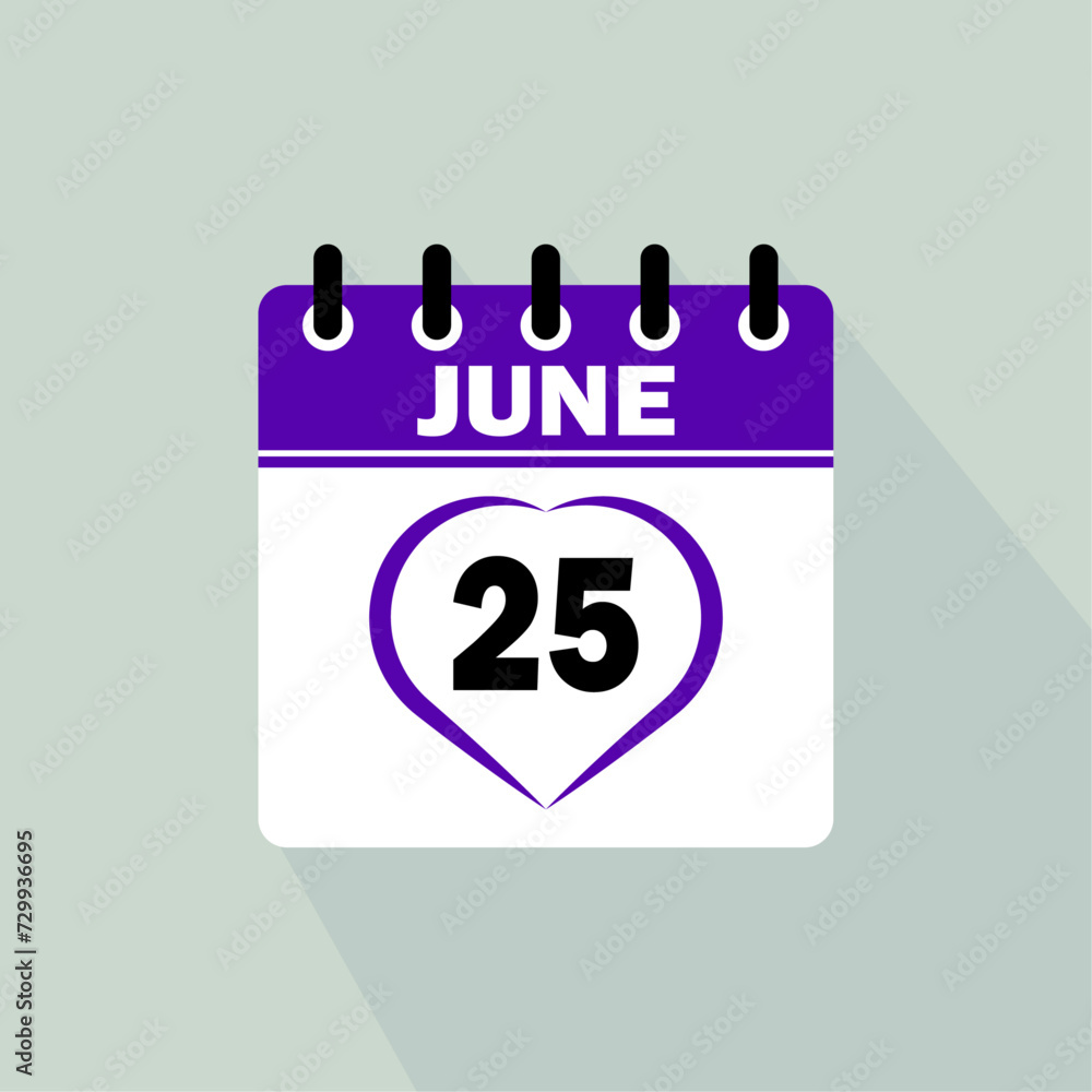 Icon calendar day - 25 June. 25 days of the month, vector illustration. Icon calendar day - 25 June. 25 days of the month, vector illustration.