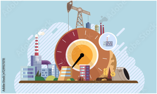 Industrial pollution. Dirty waste. Environmental pollution. Vector illustration. Smokes with smog are clouding our city skies Trash emission is challenge for waste management authorities Environmental