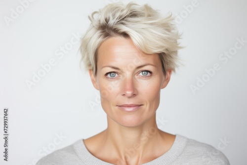 Portrait of a beautiful middle-aged woman with short blond hair