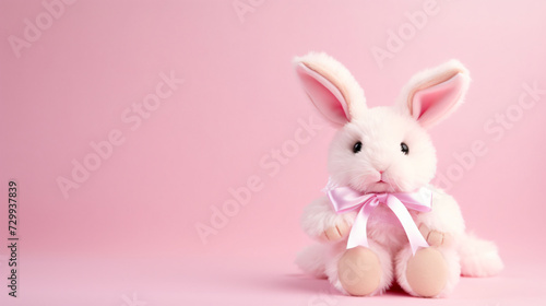 Stuffed bunny on pink background