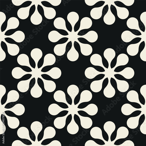 Vector seamless pattern. Modern stylish texture. Composition from regularly repeating geometrical element. Monochrome, simple. Vector illustrations. Black and white pattern.
