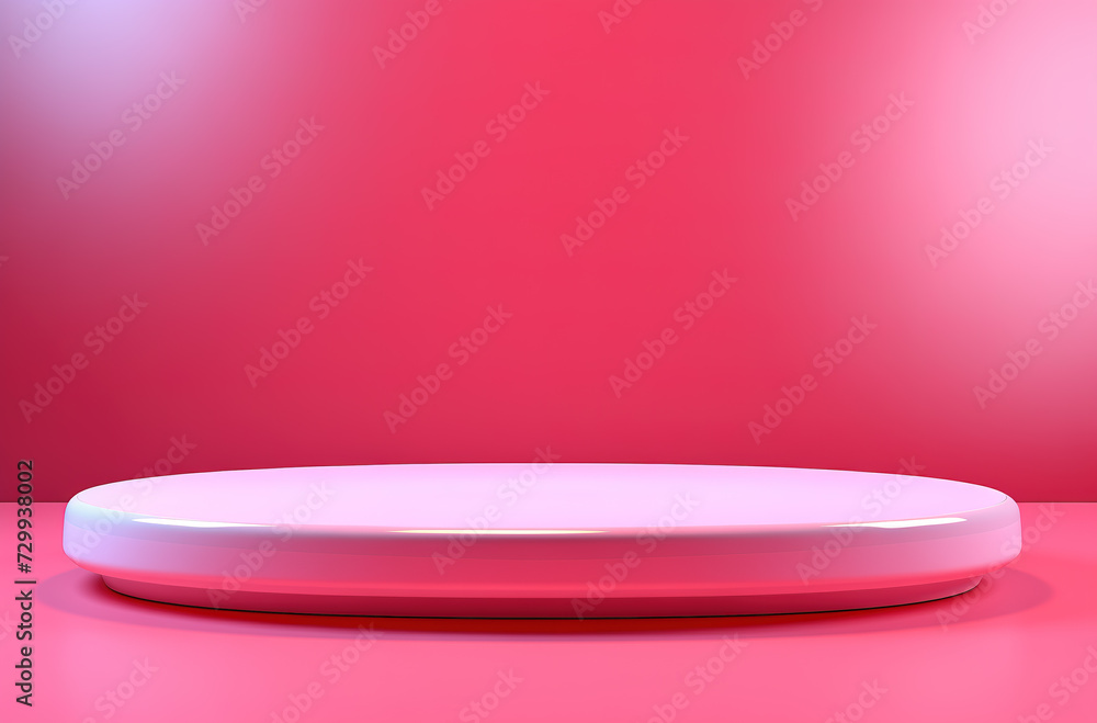 Empty round cylinder pink platform podium for product or cosmetics presentation on pink background. Empty round cylinder pink platform podium for product or cosmetics presentation on pink background.