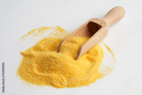 Ground corn in closeup, corn flour photo