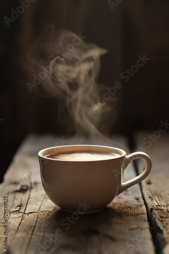 Steaming Cup of Coffee on Wooden Table