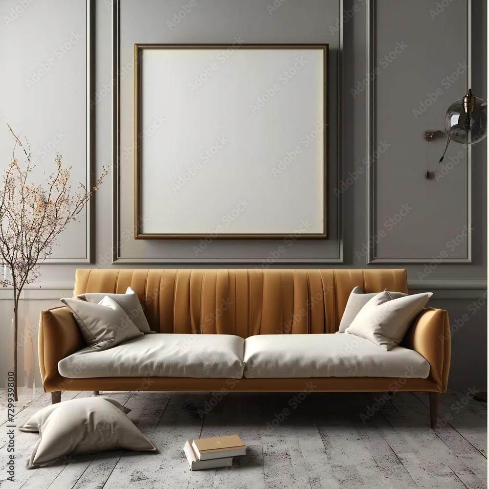 Mock-up in an elegant interior room with a sofa. Mock-up in an elegant interior room with a sofa.