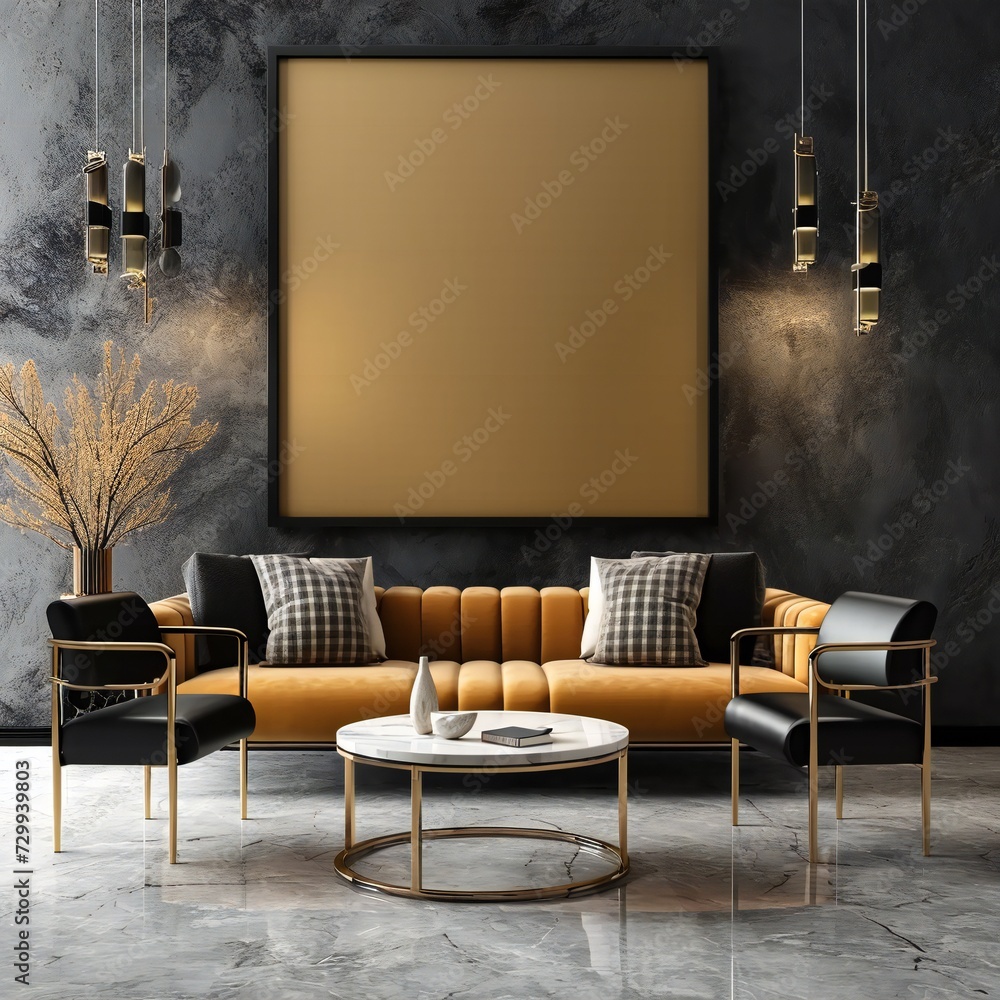 Mock-up in an elegant interior room with a sofa. Mock-up in an elegant interior room with a sofa.
