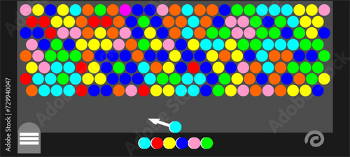 Bubble Shooter Game Screen. Full Game Colourful Cartoon User Interface Design GUI UI. Vector illustration.