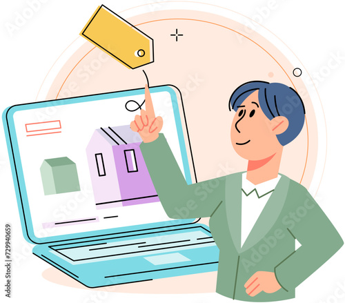 Real estate search. Vector illustration Investing in house through renting allowed individuals to generate passive income The property with mortgage served as collateral for loan Buyers utilized real