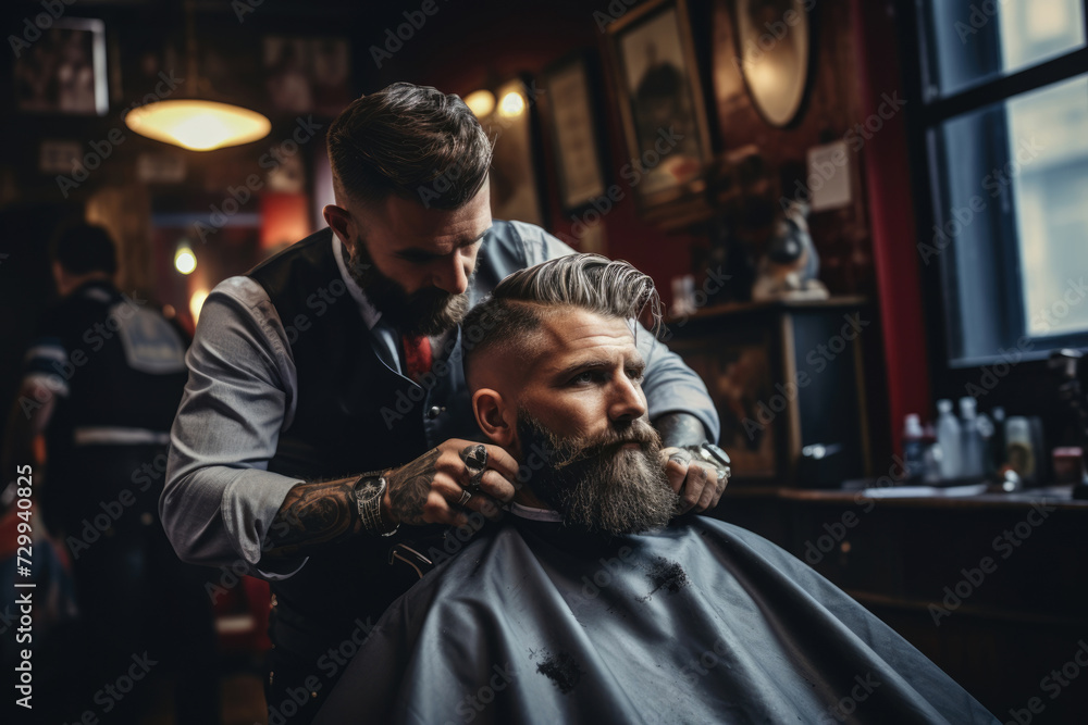 barber cutting man's hair in a hair salon or barbershop barber cutting man's hair in a hair salon or barbershop
