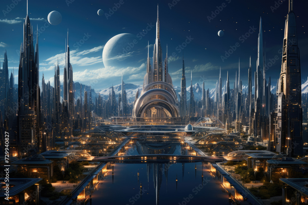 Abstract fantasy background city of the future