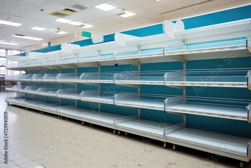 Empty shelves in a grocery store, economic crisis, problems with delivery and production of food products © Michael