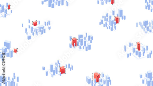 Old buildings modernization, building up service, construction modernization solutions concept. Red highlighted commercial buildings office skyscrapers. Vector illustration isolated on white