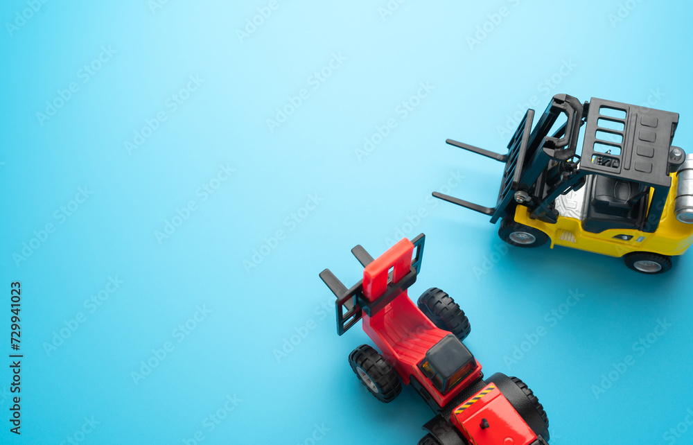 Fototapeta premium Fork loaders. Warehouses, manufacturing facilities, and distribution centers. Inventory accuracy. Supply chain optimization. Efficient logistics and distribution systems.