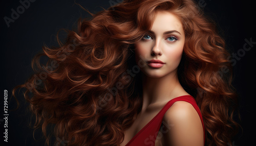 Beauty portrait of a woman with long healthy hair, hair care concept