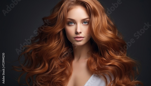 Beauty portrait of a girl with long wavy hair