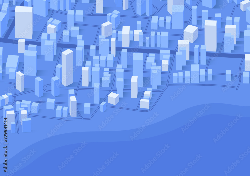City landscape vector background. Simple minimal town with 3d buildings, urban concept. Exploring available properties, potential choices. Editable vector illustration. Blue background City landscape vector background. Simple minimal town with 3d buildings, urban concept. Exploring available properties, potential choices. Editable vector illustration. Blue background