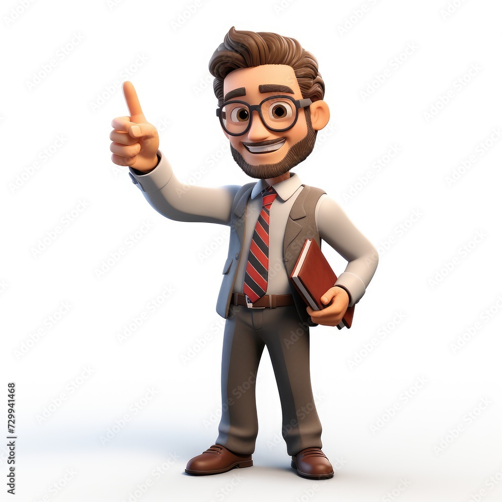 Animated 3D Male Tutor against Blank White Background Animated 3D Male Tutor against Blank White Background