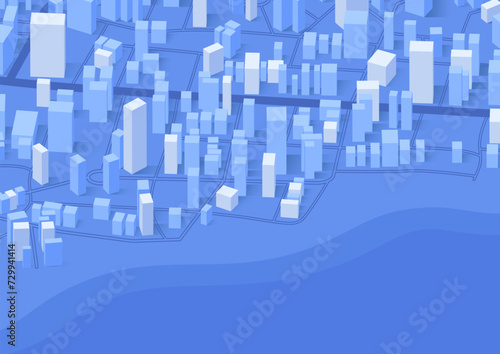City landscape vector background. Simple minimal town with 3d buildings  urban concept. Exploring available properties  potential choices. Editable vector illustration. Blue background