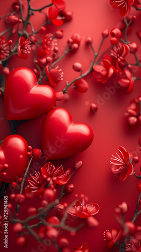 red hearts on a red background,ai