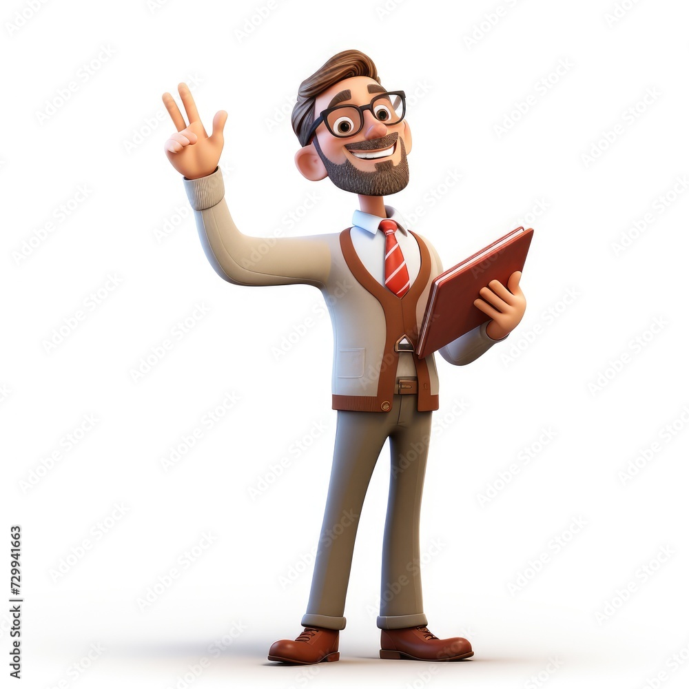 3D Animated Male Teacher in Simple Background