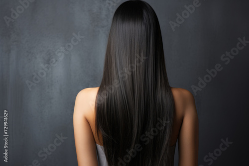 Brunette with long straight hair. hair care, cosmetics, beauty concept