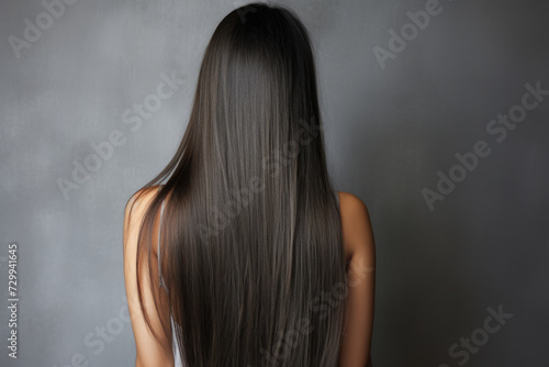 Brunette with long straight hair. hair care, cosmetics, beauty concept