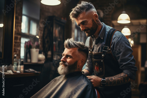 Professional barber cutting a man's hair in a barbershop