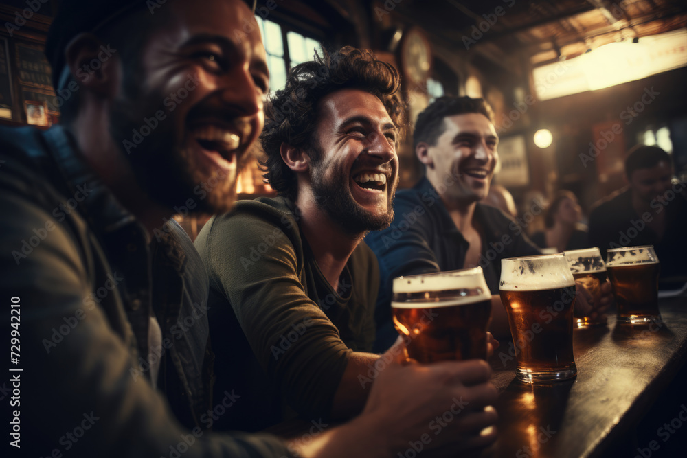 Meeting with the best friends, drinking beer at the bar Meeting with the best friends, drinking beer at the bar