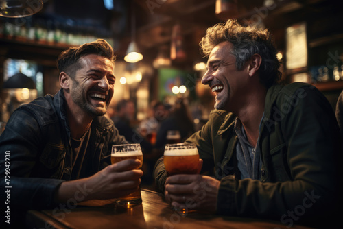 Men talking and drinking beer in a bar