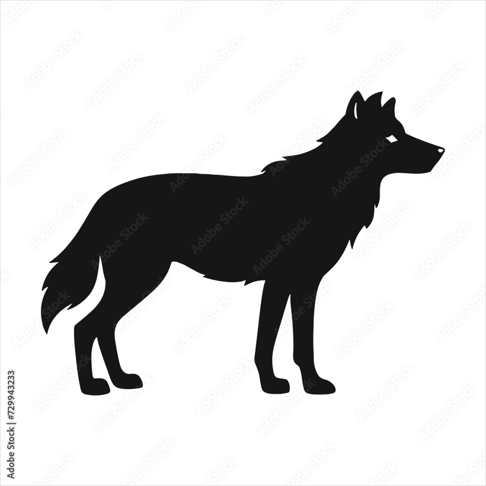 black silhouette of a Wolf  with thick outline side view isolated