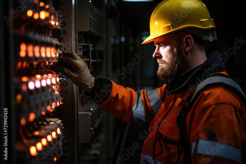 electrician works in a switchboard