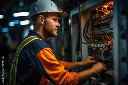electrician works in a switchboard
