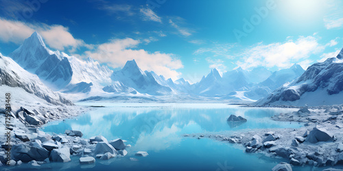 Ice formations in Arctic landscapes background, Antarctic landscape with icebergs and blue sky nature background, 