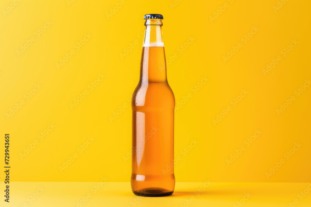 Bottle of light beer on a yellow background Bottle of light beer on a yellow background