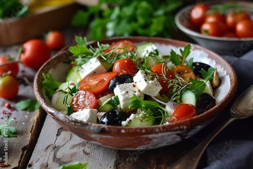 Rustic Greek salad with sheep's cheese.