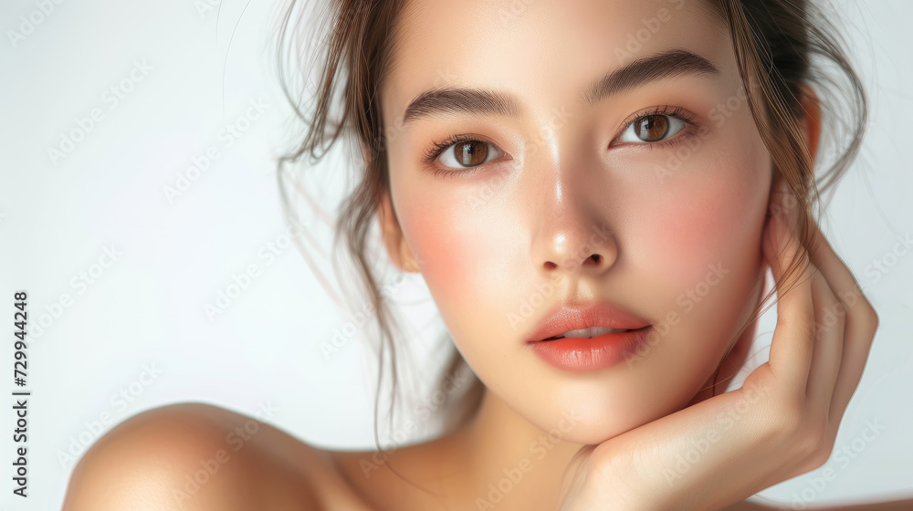 Young asian beauty woman with clean fresh skin on white background, .beauty and spa , Face care and treatment, Cosmetology