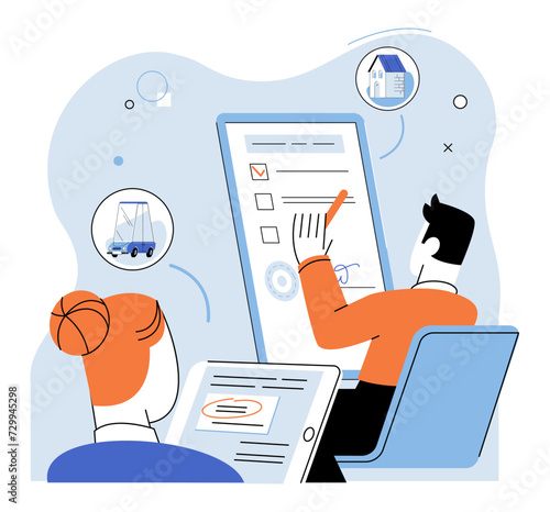 Insurance claim form vector illustration. Safeguarding finance, insurance claim form is shield against unexpected winds risk Compensation blooms from insurance claim form, flower nurtured in garden
